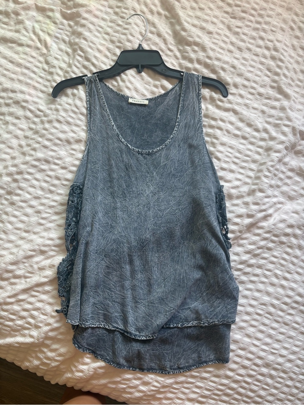 Phanuel Washed Denim-Blue Lace Side Tank Top